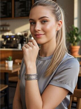 925 Sterling Silver Wide Cuff Bracelet Braided Woven Rope Vintage Statement Cuff